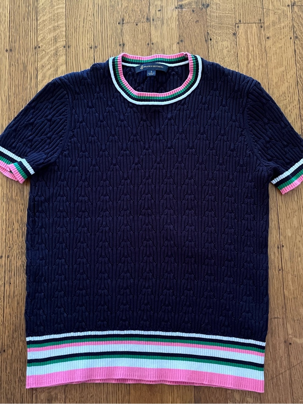 Brooks Brothers Navy Cable-Knit Crewneck Sweater Shell